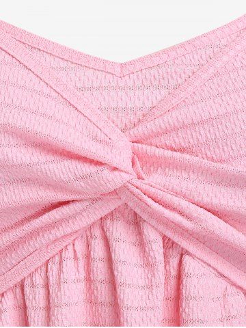Plus Size Twist Cold Shoulder Handkerchief Textured Tee