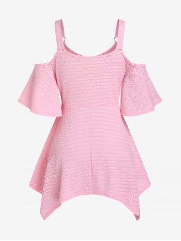 Plus Size Twist Cold Shoulder Handkerchief Textured Tee
