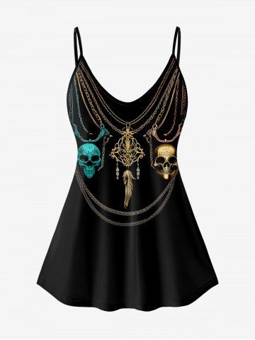 Gothic Skull Chain Print Cami Top - BLACK - 3X | US 22-24