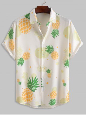 Pineapple Pattern Beach Vacation Short Sleeves Shirt - LIGHT COFFEE - M