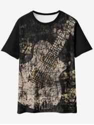 T-shirt Gothique Déchiré Guitare Imprimé - Noir S