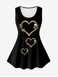 Plus Size Contrast Lace Panel Heart Printed Tank Top -  