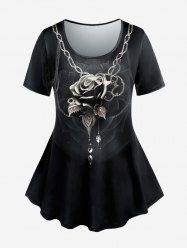 T-shirt Gothique Rose Chaîne Imprimée - Noir 5x | US 30-32