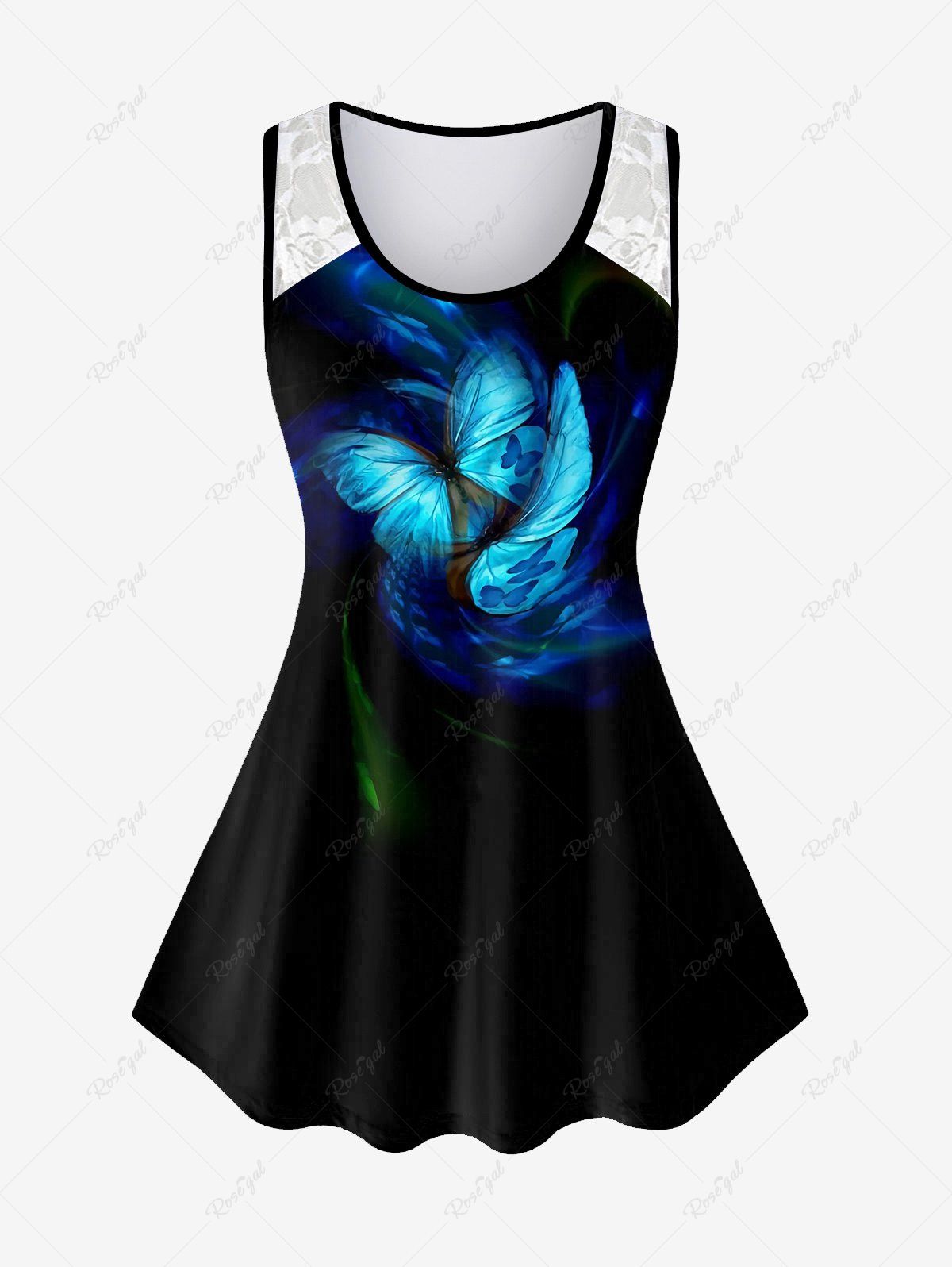 Buy Plus Size Contrast Lace Panel Butterfly Printed Tank Top  