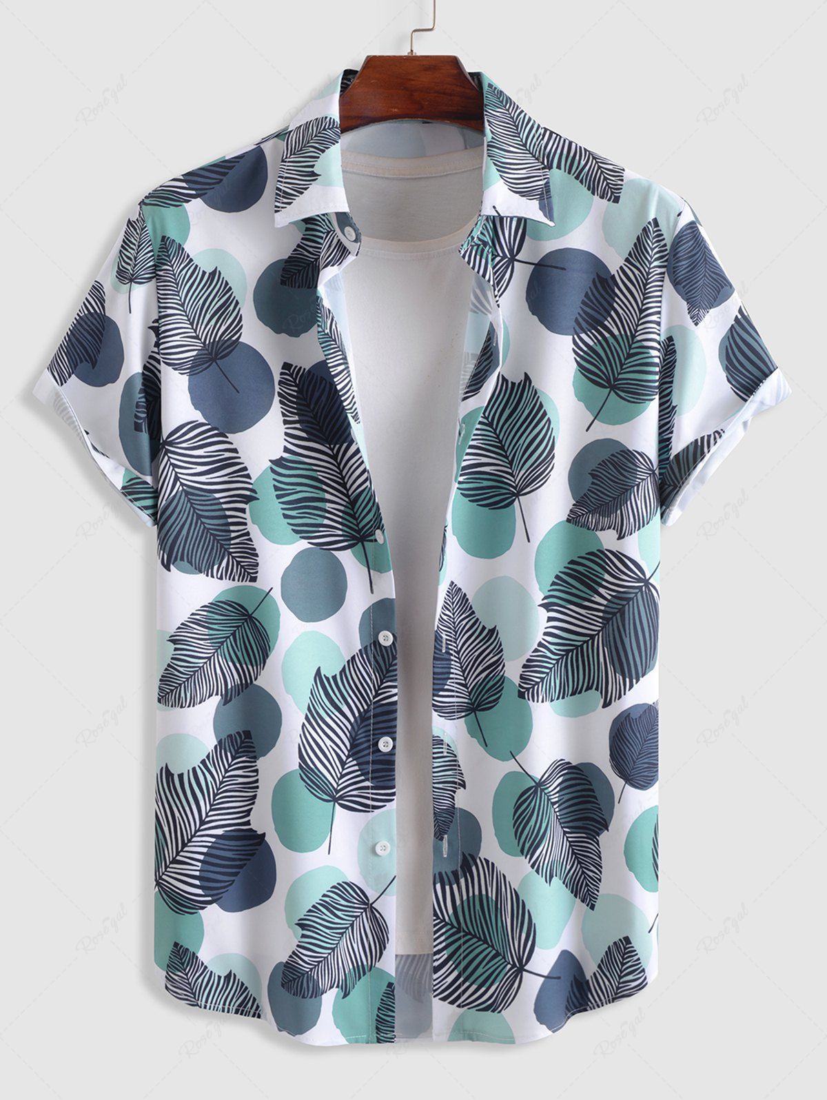 Fashion Polka Dots Palm Pattern Short Sleeves Shirt  