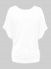T-shirt en Couleur Unie à Manches Chauve-souris de Grande Taille à Col V - Blanc 4XL