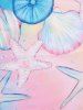 Starfish Shell Print Pastel Color Cinched Three Piece Tankini Swimsuit -  