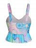 3 Pièces Ensemble de Bikini de Bain Tankini à Imprimé Coquille Etoile de Mer - Rose clair XXL