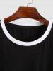 Cotton Short Sleeves MORE MORE Letter Tape Colorblock Tee -  
