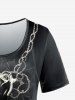 Gothic Chain Rose Print T-shirt -  