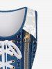 Plus Size Lace Panel 3D Jean Print Tank Top -  