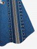 Plus Size Lace Panel 3D Jean Print Tank Top -  