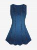 Plus Size Lace Panel 3D Jean Print Tank Top -  