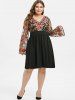 Robe Ajustée Grande Taille à Broderie à Manches Évasées - Noir 5X