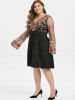 Robe Ajustée Grande Taille à Broderie à Manches Évasées - Noir 5X