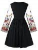 Robe Ajustée Grande Taille à Broderie à Manches Évasées - Noir 5X