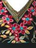 Robe Ajustée Grande Taille à Broderie à Manches Évasées - Noir 5X