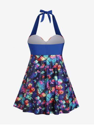 Plus Size Halter Patriotic American Flag Butterfly Print Tankini Top