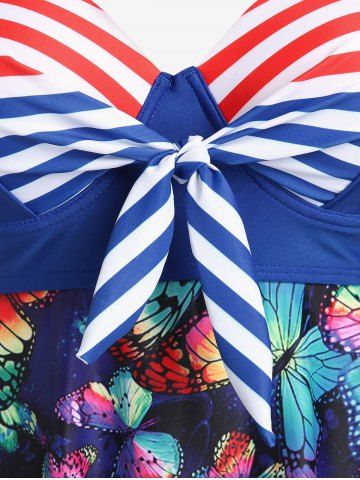 Plus Size Halter Patriotic American Flag Butterfly Print Tankini Top
