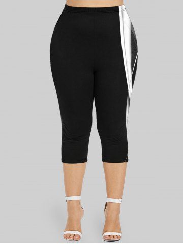 Plus Size 3D Stripes Printed Capri Leggings