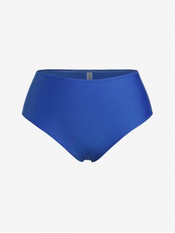 Plus Size Full Coverage Solid Swim Briefs - BLUE - L