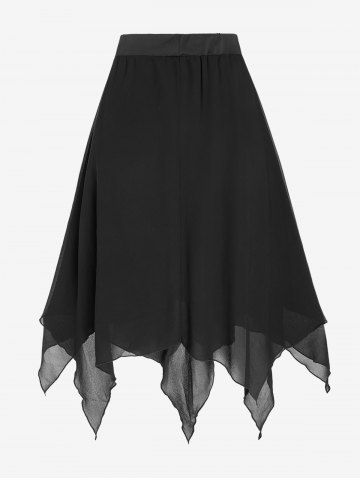 Plus Size Hanky Hem Pull On Mesh Midi Skirt
