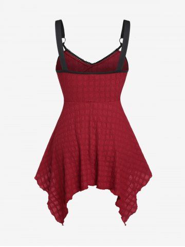 Plus Size Lace Trim Buckle Zipper Backless Handkerchief  Textured Tank Top
