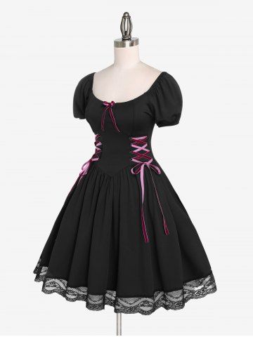 Vestido de Corsé con Cordones y Lazo - BLACK - 1X | US 14-16