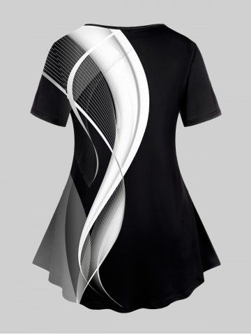 Plus Size 3D Stripes Printed Two Tone Short Sleeves Tee