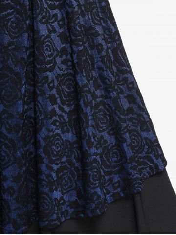 Plus Size Vintage Floral Lace Jacquard Buckled Straps Fit and Flare Belted Dress