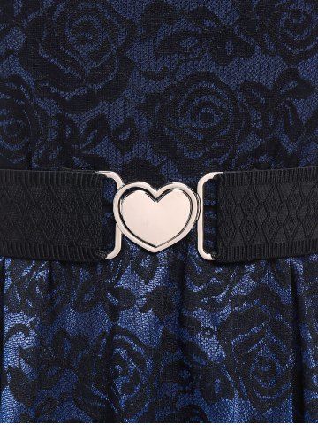 Plus Size Vintage Floral Lace Jacquard Buckled Straps Fit and Flare Belted Dress