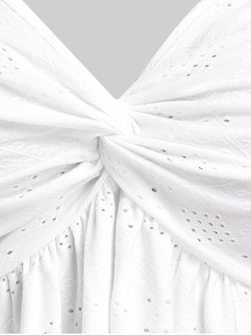 Plus Size Flutter Sleeves Net Tee and Twist Broderie Anglaise Handkerchief Top Set