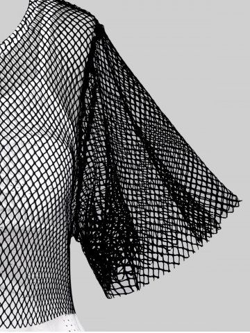 Plus Size Flutter Sleeves Net Tee and Twist Broderie Anglaise Handkerchief Top Set