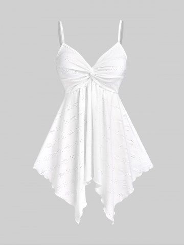 Plus Size Flutter Sleeves Net Tee and Twist Broderie Anglaise Handkerchief Top Set