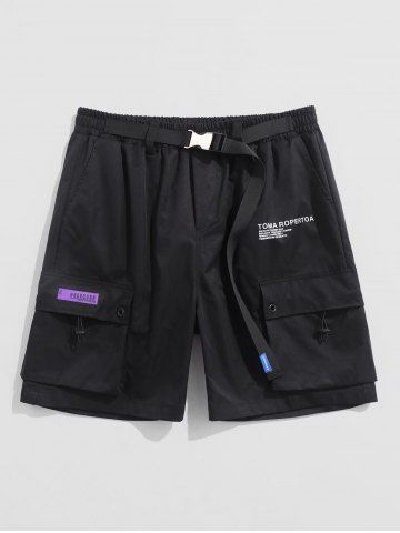 Letter Pattern Multi Pocket Design Cargo Shorts - BLACK - M