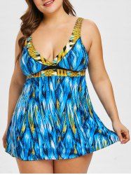 Plus Size Abstract Print Low Cut Modest Tankini Top -  