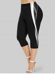 Plus Size 3D Stripes Printed Capri Leggings -  