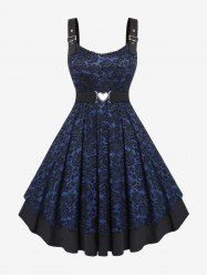 Plus Size Vintage Floral Lace Jacquard Buckled Straps Fit and Flare Belted Homecoming Dress -  