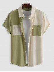 Chemise en Blocs de Couleurs avec Poche en Avant Design à Manches Courtes - Vert clair S