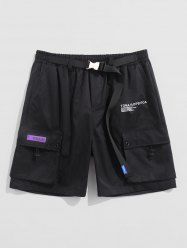 Short Cargo Motif de Lettre avec Multi-Poches - Noir XXL