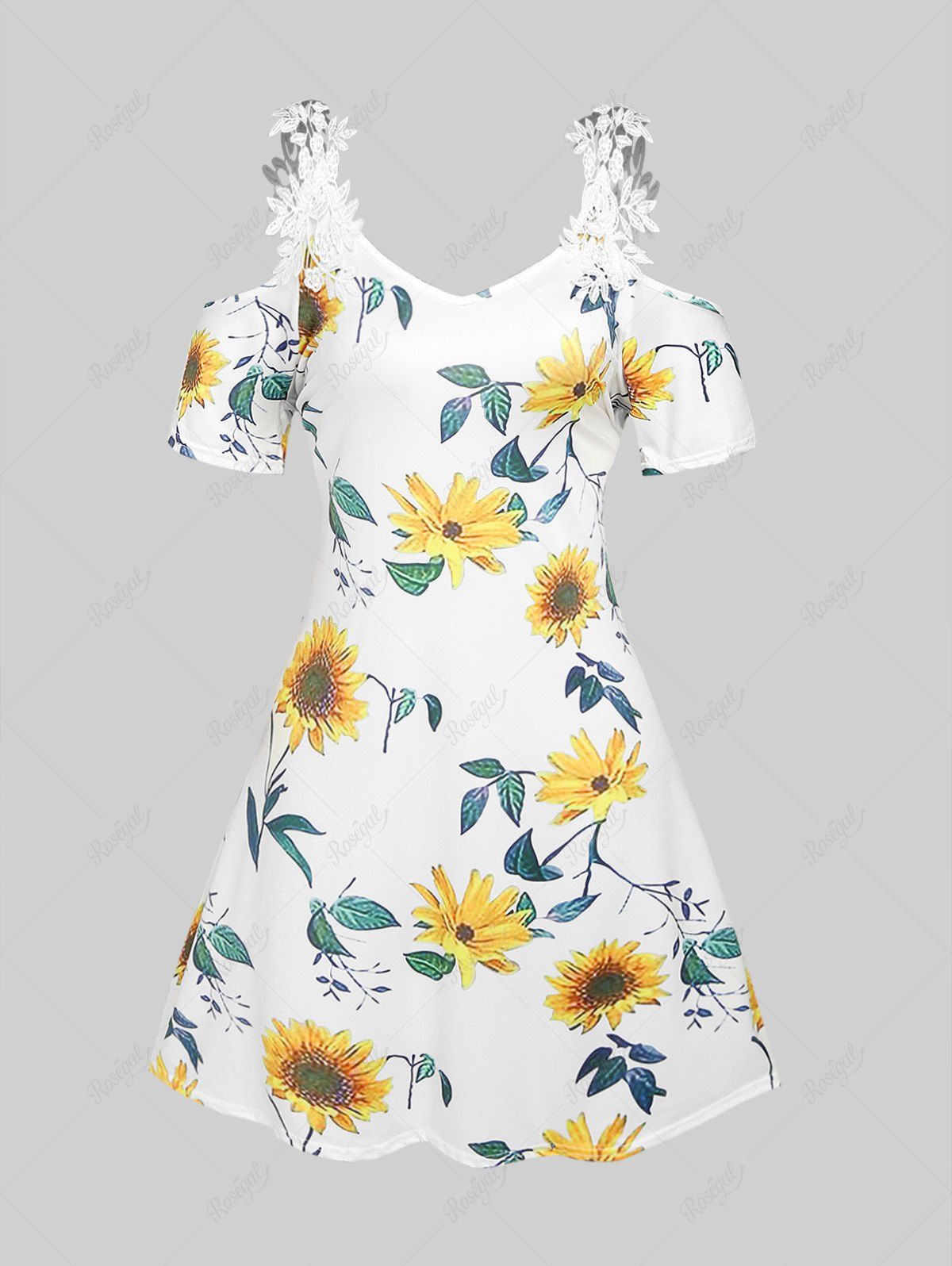 Shop Plus Size Floral Guipure Lace Panel Cold Shoulder Dress  