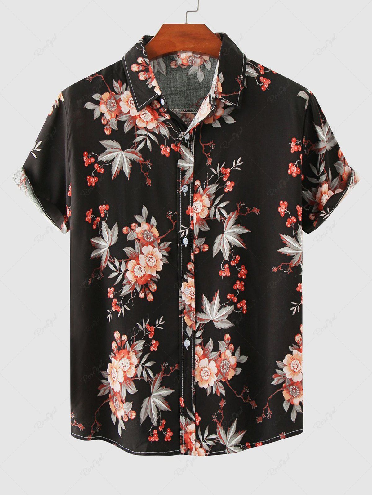 Hot Fresh Style Flowers Pattern Short Sleeves Shirt  