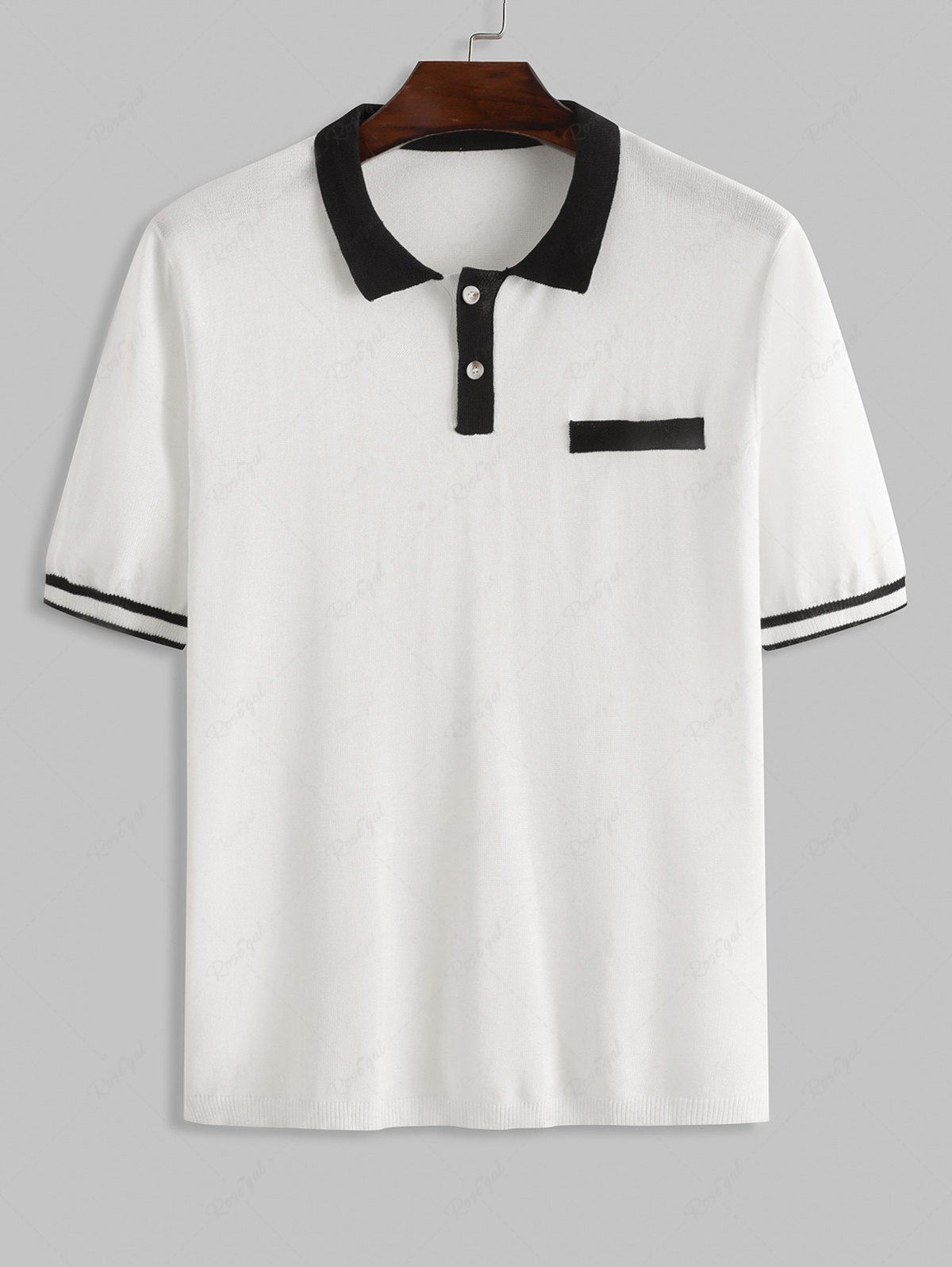Outfits Semi-translucent Color Spliced Polo Collared Knitted Short Sleeves T-shirt  