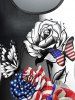 Plus Size 3D Rose Butterfly American Flag Printed Tee and Gothic American Flag Butterfly Print Cropped Leggings Outfit Bundle -  