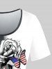 Plus Size 3D Rose Butterfly American Flag Printed Tee and Gothic American Flag Butterfly Print Cropped Leggings Outfit Bundle -  