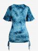 Plus Size Lace-up Cinched Ruched Tie Dye Flutter Sleeves Tee -  