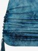 Plus Size Lace-up Cinched Ruched Tie Dye Flutter Sleeves Tee -  
