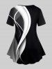 Plus Size 3D Stripes Printed Two Tone Short Sleeves Tee -  