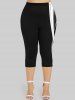 Plus Size 3D Stripes Printed Capri Leggings -  