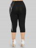 Plus Size 3D Stripes Printed Capri Leggings -  